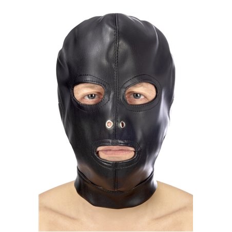 Cagoule noire ouverture bouche extensible Fetish Tentation