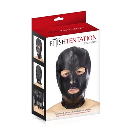 Cagoule noire ouverture bouche extensible Fetish Tentation