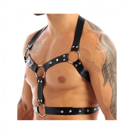 Harnais lanières Fines Thin Chest Simili Noir