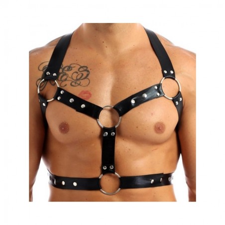 Harnais lanières Fines Thin Chest Simili Noir