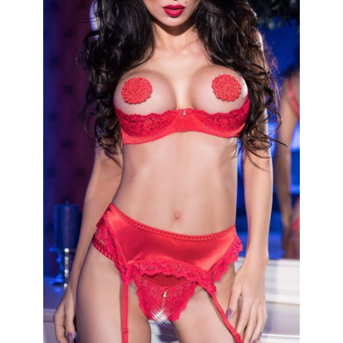 Ensemble dentelle rouge seins nus - Chilirose...