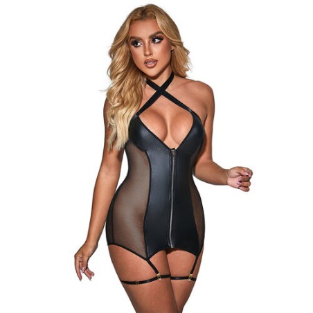Robe - Subblime - Transparence et cuir - Noir - S/XL