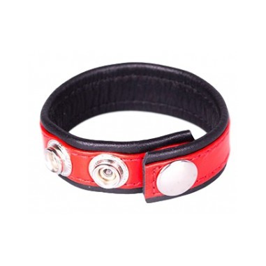 Kiotos - Anneau pénien en cuir noir et rouge -...