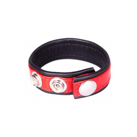 Kiotos - Anneau pénien en cuir noir et rouge - 3 pressions