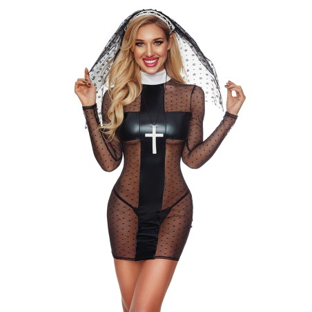 Déguisement - TENUE NONNE SEXY 4 PCS NOIR T.U