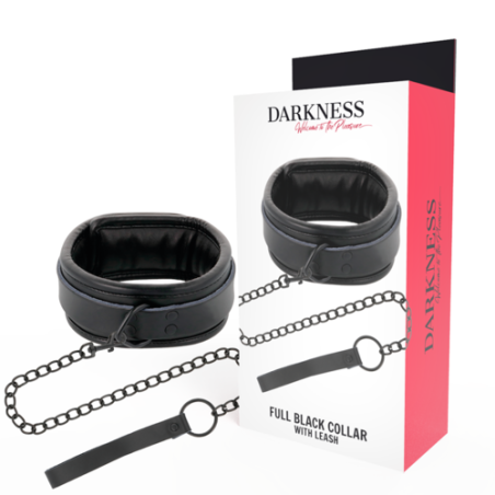 Darkness - Collier noir doublé avec laisse