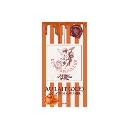 Tablette de chocolat aphrodisiaque au lait - Éclats de caramel - 100g