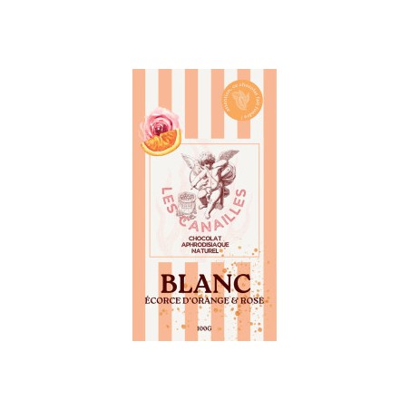 Tablette de Chocolat Aphrodisiaque Blanc Écorces d'orange & Rose 100g