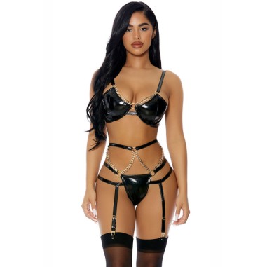 Ensemble 3 pièces - J Lingerie - Simili cuir -...